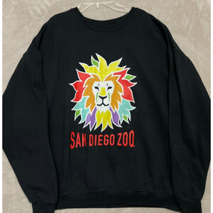 Vintage Jerzees Men’s XL San Diego Zoo Sweatshirt Black Crewneck Graphic Lion